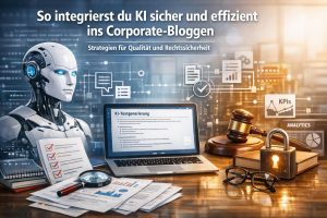 Wir erklären praxisnah, wie du KI in den Corporate-Content-Workflow integrierst und dabei Qualität, Rechtssicherheit und ROI sicherstellst. Mit konkreten Einsatzfeldern, Tool-Empfehlungen und einer praktischen Checkliste helfen wir dir, Fallstricke zu vermeiden und verantwortungsvolle Prozesse zu etablieren.
